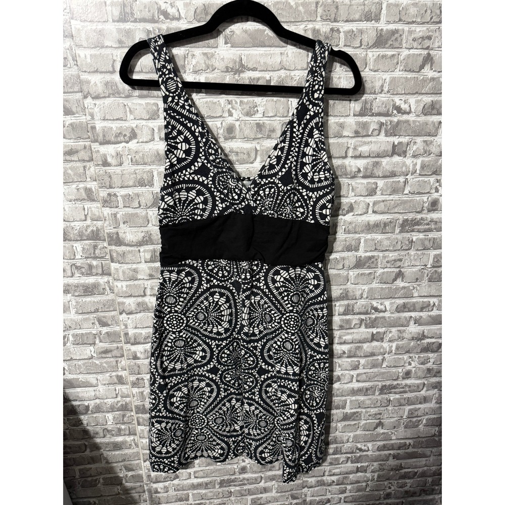 Patagonia Womens Black White Mandala Print Organic Cotton V-Neck Dress Large